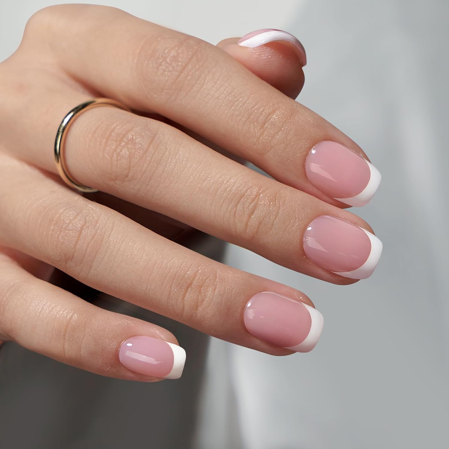 Puntas de uñas de forma cuadrada extra corta rosa